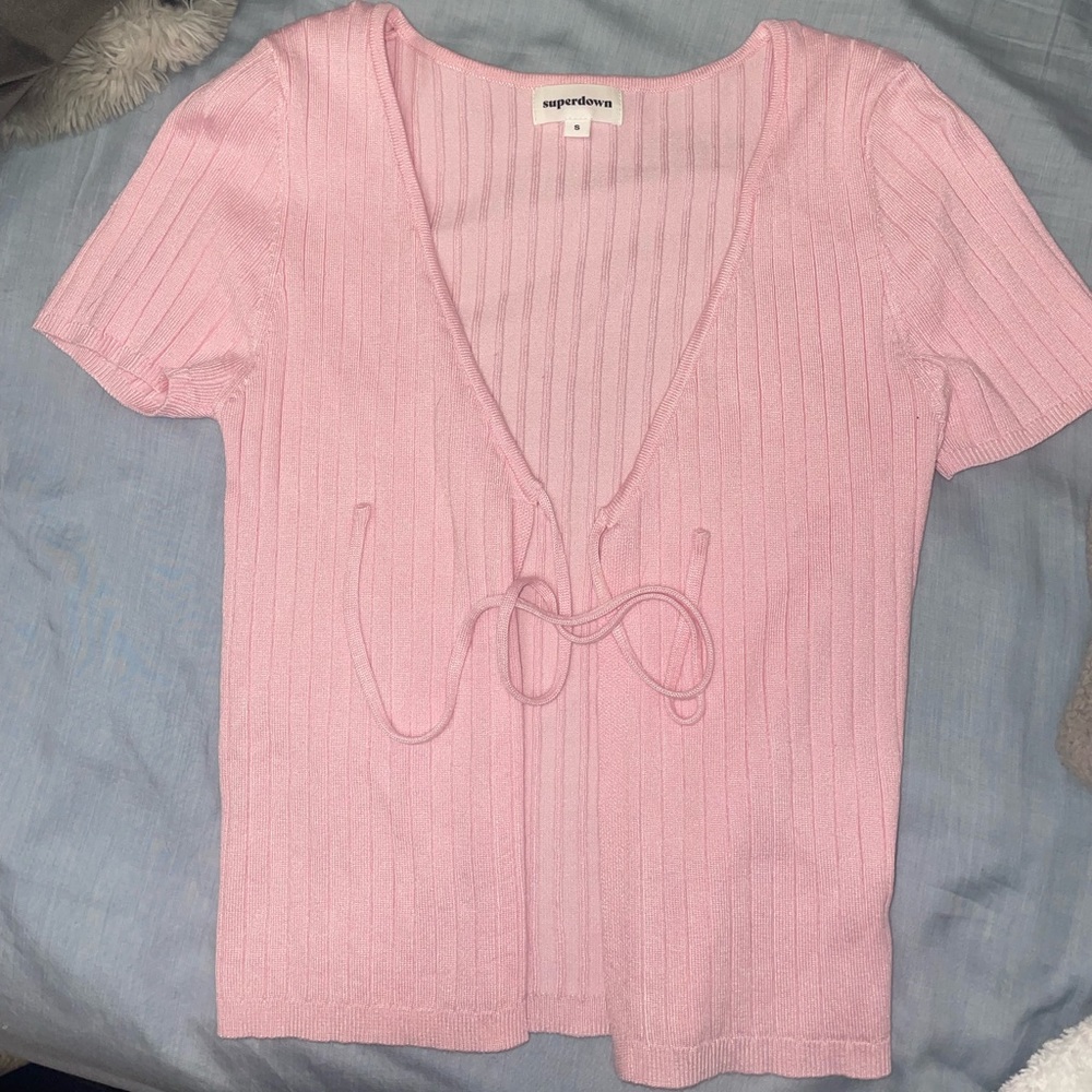 Superdown pink tie front top